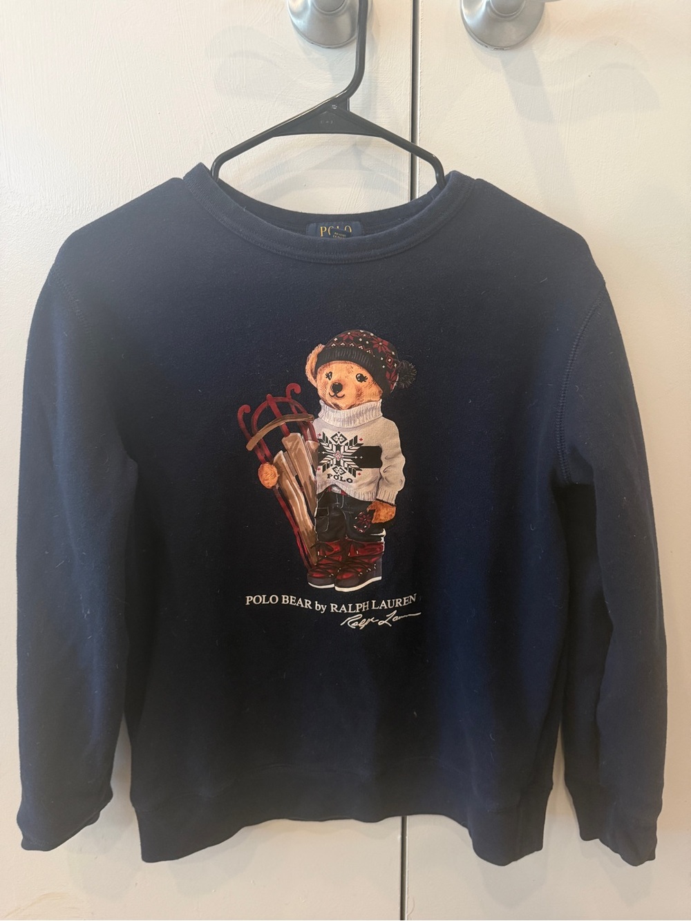 Ralph Lauren Navy Polo Bear Kids Sweatshirt with Ski Graphic